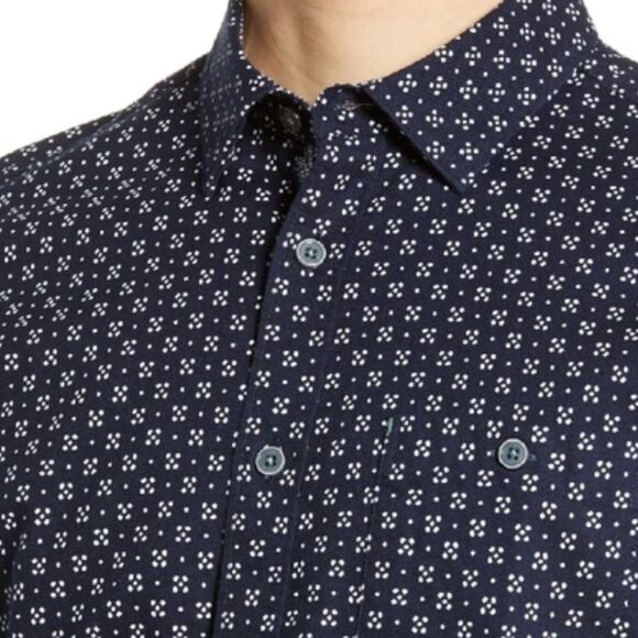 Ted Baker Polarbe Navy Dot Print Woven Cotton Short Sleeve Shirt Size 1 & Small - Picture 9 of 11